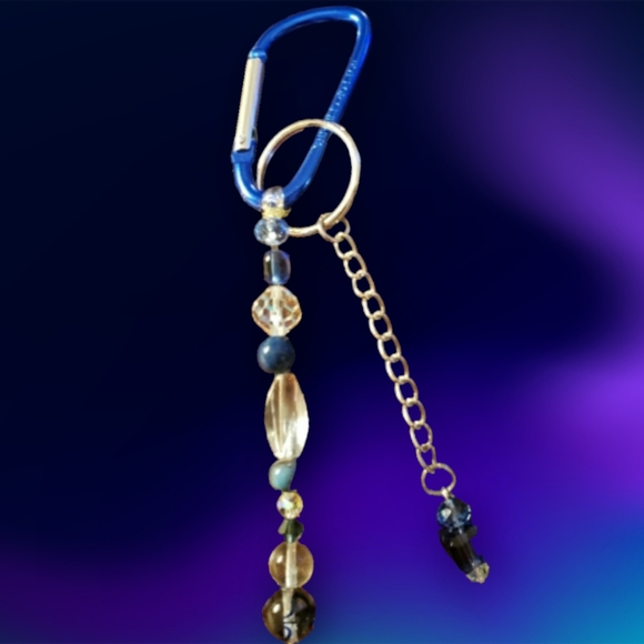 Blue & Crystal Hand Crafted Beaded Keychain - Picture 4 of 7